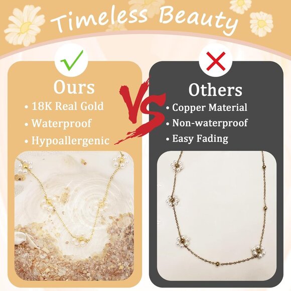 Pearl Necklaces for Women, Daisy Pearl Choker as Y Shaped Pearls Jewelry Gold He - Picture 5 of 7